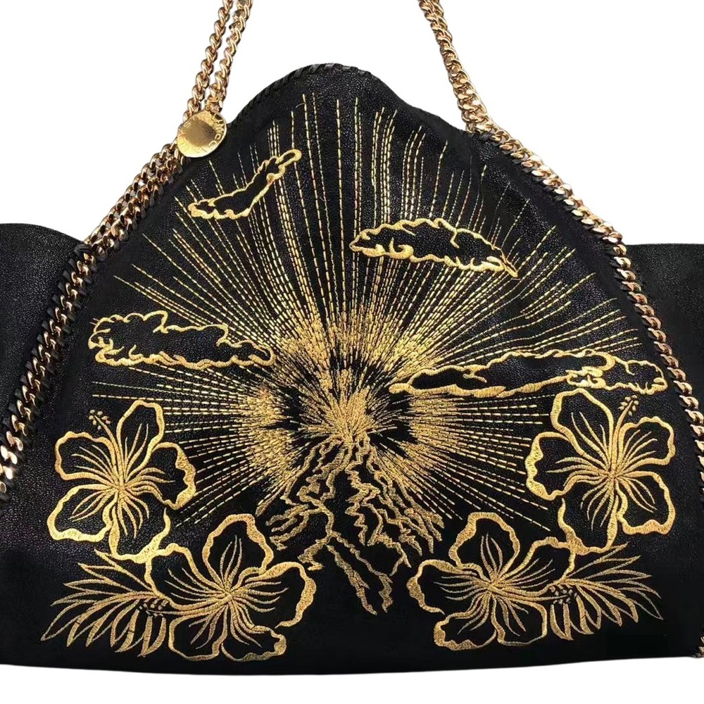 Stella McCartney 2018 Falabella Volcano Embroidered Tote Black Gold - Picture 2 of 15